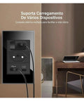 Straight Up Rock Solid EU Schuko Wall Socket Featuring A Smooth Tap Power Switch And Dead Simple USB Type C Charging Port Crafted From Scratch Proof Glass Panel For Modern Living Spaces, mounted with devices connected.