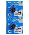 Top Shelf 329 SR731SW Silver Oxide Watch Batteries 1.55V Two Pack High Capacity Long Storage Swiss Made in blue packaging.