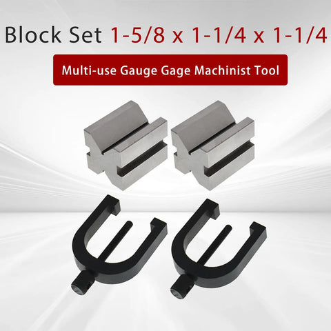 Heavy Duty Hardened Steel V Block With Clamp Set For Machinists Built Tough Pro Grade For Precise 0.0002 Inch 90 Degree Angles And Square Workpieces 1 5/8 By 1 1/4 By 1 1/4 Multi Use Gauge In Wooden Case, two V blocks and clamps