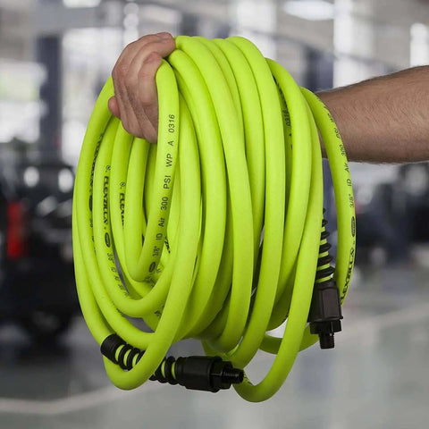 Heavy Duty 3/8 Inch Air Hose 50 Ft Lightweight Hybrid Polymer All Weather Flex From -40 To 140 Degrees Field Repairable Aluminum
