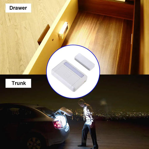 Door Activated LED Puck Lights 4 Pack Cordless Battery Operated Cabinet Drawer Closet Lighting with automatic sensor in drawer
