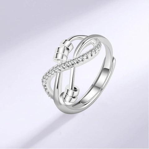 Knot Fidget Ring With Bead Spinning For Stress Relief And Focus Adjustable Silver Tone Ring For Women Calm Anxiety ADHD Gift