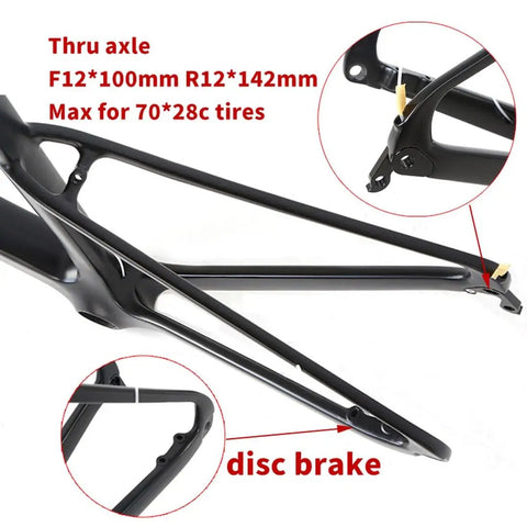 Carbon Road Bike Frameset 700C With Fork Disc Brake Thru Axle 12x100 Front 12x142 Rear Internal Routing Lightweight detail