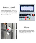Control panel and blade of Heavy Duty Automatic Electric Wire Stripper And Cutter Machine Strips Cuts Together Handles Sheathed Cables Point One To Six Millimeter Gauge Built Tough No Hassle.