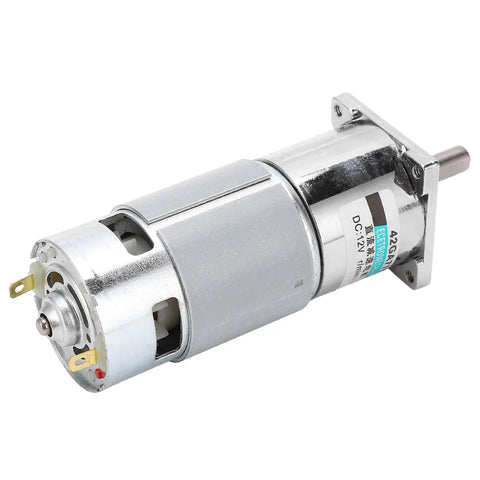 Solid 42GA775 DC Gear Motor 12V Low Speed Reversible CW CCW With All Metal Gears Overcurrent Protection for Automation And Robotics Builds.