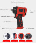 Professional 1/2 Inch Drive Air Impact Wrench With 1200 Newton Meter Torque 10000 Rpm shown with ergonomic grip features and controls.