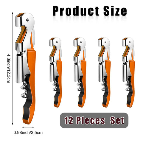 Portable Orange Corkscrew Wine Opener Set For Waiters And Bartenders, Stainless Steel, Foldable Design, 12 Pieces Display