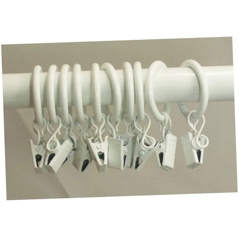 Metal Curtain Rings With Clips Set 10 Pack Heavy Duty Design For Smooth Glide On Curtain Rods, electroplated white finish