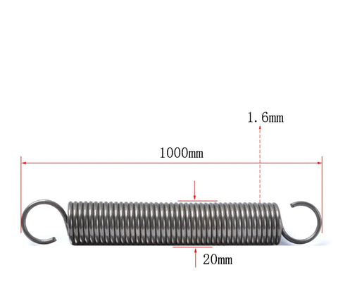 Dual Hook Tension Springs Two Pack Heat Tempered Steel Extension Coil S Shape showing 1000mm length, 20mm diameter, 1.6mm wire.