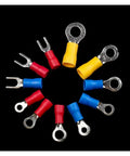 Check Out This Awesome 300 Piece Kit Of Assorted Full Insulated Wire Crimp Terminals And Spade Connectors With Butt Terminals For Solid Electrical Wiring Projects That Are Totally Rad And Easy To Use. Assorted insulated ring and spade terminals, red blue yellow, on black background