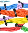 Heavy Duty 12 Inch Cable Zip Ties 100 Count Self Locking Nylon Ties securing colorful cables