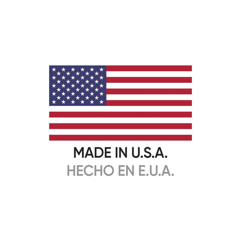 U.S. flag with text 'Made in U.S.A.' and 'Hecho en E.U.A.' below, symbolizing American-made product origin.