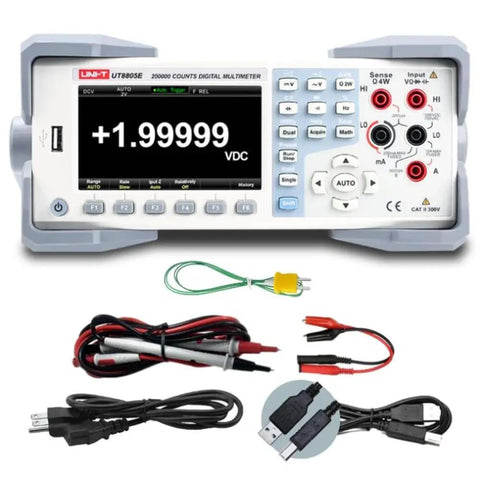 High-Precision 5.5-Digit Benchtop Multimeter with auto-ranging TRMS, 199,999 counts, 4.3 inch TFT display, USB RS232, K-type probe
