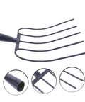 Heavy Duty Handheld Manure Fork For Farming And Gardening, solid iron, dark blue finish, for composting and horse manure handling.