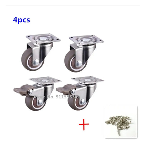 4 Piece Heavy Duty Furniture Casters Set, Soft Rubber Swivel Wheels With White Stems And Silver Rollers, set of four with screws