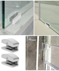 Adjustable Sliding Shower Door Bottom Guide 2 Pack Glass Door Stopper For Bathroom Track Hardware Anti Swing Limiter shown installed and standalone