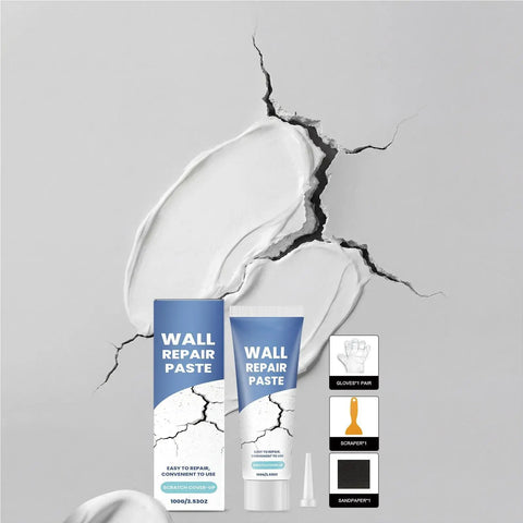 Wall Repair Paste Crack Filler Kit With Fast Dry Putty For Drywall Concrete Tile And Ceiling Seamless Texture Patch No Mess Easy Fix For Cracks And Holes Home Improvement Must Have For DIY Repairs, with kit contents and crack illustration