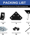 Heavy Duty 34 Pack 2020 Aluminum Extrusion Corner Brackets And Hardware Kit with L shaped plates corner angles sliding hook T nuts and screws for 20x20 series black