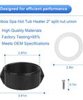 Black split nut union, white O-ring, and silver screw for 2 Inch Spa Heater Split Nut Unions With Screw O Rings Replacement For Balboa Gecko