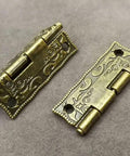Legit Mini Brass Cabinet Hinge For Wooden Furniture Drawer Connector Vintage Antique Hardware detailed view of ornate design.