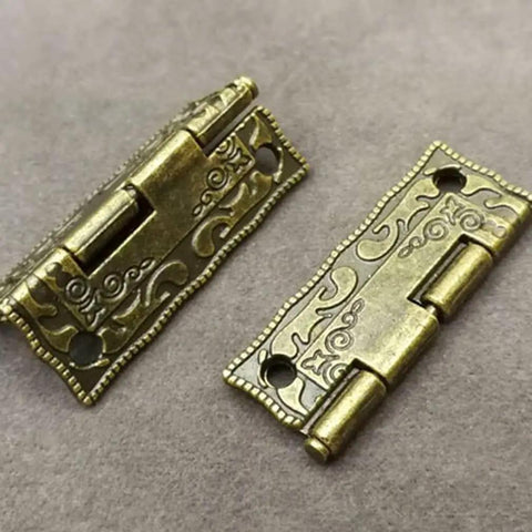 Legit Mini Brass Cabinet Hinge For Wooden Furniture Drawer Connector Vintage Antique Hardware detailed view of ornate design.