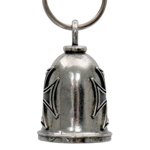 Iron Cross Motorcycle Good Luck Bell With Key Ring For Bikers Pewter Durable Weather Resistant Keychain Charm