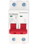 Rock Solid Two Pole DC Disconnect Switch With No Sweat DIN Rail Snap On Mount And Bipolar Load Cut For 1000V Panels, front view