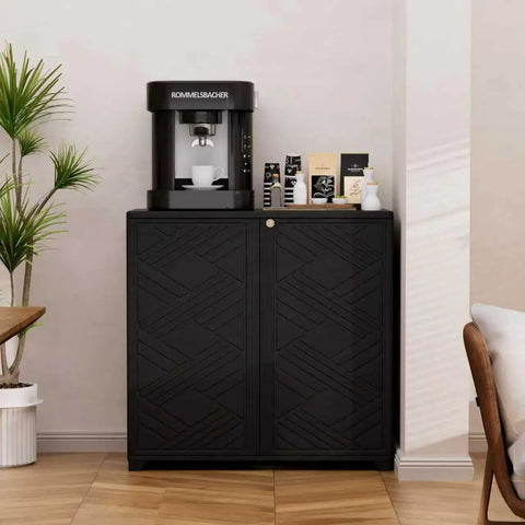 Resin Outdoor Storage Cabinet Weatherproof for Patio Garden Backyard, Large Capacity Shed shown indoors in black