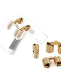 Brass Cylindrical Barrel Hinges For Cabinets Concealed Mount Hardware 8mm 10mm 12mm 14mm 16mm Set displayed on white background