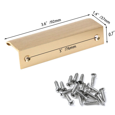 4 Pack Concealed Edge Pull Handles In Champagne Finish Aluminum Alloy Finger Pull Cabinet Handles For Kitchen Garage Drawers 92mm Length With 76mm Hole Spacing Durable One Piece Solid Base Easy Install with mounting screws