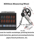 Digital Length Meter And Roll Through Measuring Wheel With High Precision Encoder For No Sweat Counting Up To 999999 Runs Across Feet Inch Meter Yard Units in R300mm size.