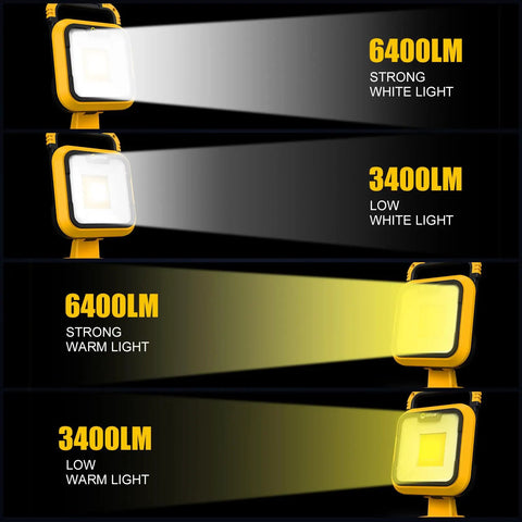 LED Work Light Rechargeable Portable 360 Degree Rotating Foldable Flood Lamp With 2 COB LEDs 6000LM Cordless USB Lighting