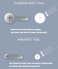 Comparative view of standard and mini rivet tools from the 9 Wheel Model Rivet Maker Tool Set With Alloy Handle And 3 Wheel Groups Pro Grade Scribing Kit Universal Detail Embossing For Mecha Aircraft And Tank Scale Modeling Set S123, showcasing tool size differences and functionality.