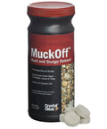 MuckOff Natural Pond Muck Treatment For Water Gardens Fountains And Bird Baths Sludge Be Gone With Beneficial Bacteria And Enzymes Easy To Use Safe For Fish Pets And All Aquatic Life 48 Tablets container with tablets.