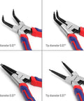 Pro Grade Four Piece Snap Ring Pliers Set with bent and straight jaws, 0.078 in tip, Cr-V steel, for internal and external circlips.