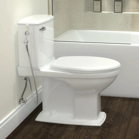 Handheld Toilet Bidet Sprayer With Precision Pressure Jet, CleanSpa Advanced Attachment on white toilet in bathroom setting