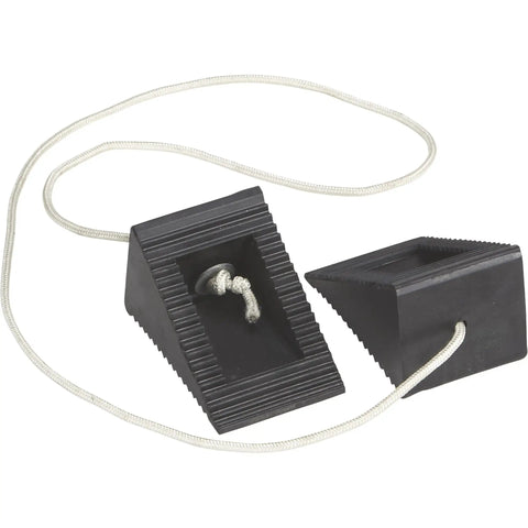 Two Pack Compact Wheel Chocks Solid Rubber For Small Vehicles And Trailers With Firm Grip And Durable Construction Black
