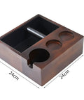 Heavy Duty Espresso Knock Box With Dedicated Tamper Dock Solid Wood Grind Catch Cup No Sweat Dosing Tray For A Clean Home Barista Kitchen Counter Setup, walnut wood with tamper holder.