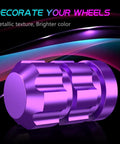 Vibrant Purple Tire Valve Stem Caps 4 Pack, Rustproof Metal Caps With Fade Resistant Finish on dark background