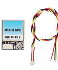 M10 GPS Module For FPV Drones With Ceramic Antenna, Dope 10Hz Positioning, Multi Satellite Support Including GPS GLONASS BDS Galileo QZSS SBAS, 5V Power Supply, Perfect For Racing Drone Builds next to colorful connection wires