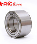 Drop-In Front Wheel Bearing For Hyundai Elantra 2007 To 2014, Veloster 2012 To 2014, Kia Forte 2010 To 2014, Koup 2010 To 2014, And Soul 2010 To 2014 Front Position Hub Bearing, OE Quality, ISO TS 16949 Certified Replacement, cylindrical metal bearing close-up with FKG UK Bearing logo