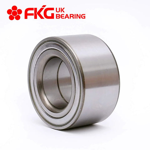 Drop-In Front Wheel Bearing For Hyundai Elantra 2007 To 2014, Veloster 2012 To 2014, Kia Forte 2010 To 2014, Koup 2010 To 2014, And Soul 2010 To 2014 Front Position Hub Bearing, OE Quality, ISO TS 16949 Certified Replacement, cylindrical metal bearing close-up with FKG UK Bearing logo