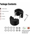 Tough As Nails Rubber Winch Rope Hook Stopper Kit With Super Thick Stainless Steel Hardware Quick Snap Fit Design For Off Road Trailers And Recovery Trucks Keep Your Rig Locked Tight, showing rubber stopper, stainless screws, nuts, washers, and hex key.