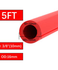 Red 10mm ID Silicone Vacuum Tubing Hose, Five Feet Long, 16mm OD, visible cross-section with measurements on the hose