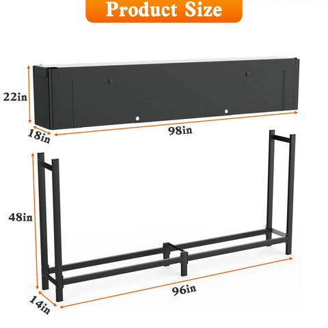 Heavy-Duty 8 Foot Firewood Rack With Weatherproof Cover And Carry Bag For Indoor Or Outdoor Use, dimensions display