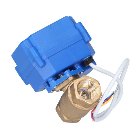 Top Tier Heavy Duty DC12V Brass Electric Ball Valve Shutoff with blue actuator and brass body for quick fluid control.