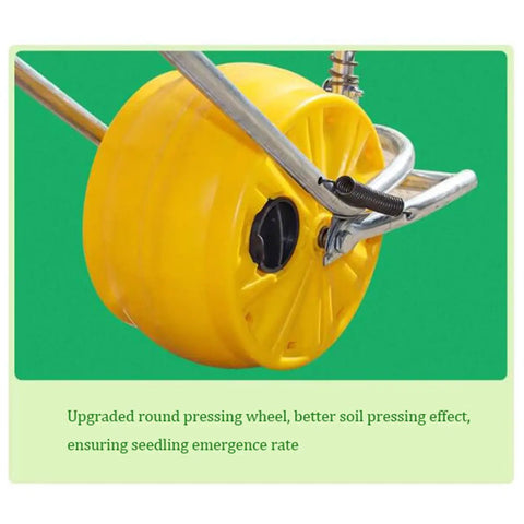 Portable Corn Seeder Planter Handy Easy Push Tool For Lawn And Garden Precision Seed Spreader with yellow pressing wheel