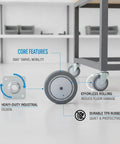 Heavy Duty TPR Plate Caster Wheel for Workspaces and Garages, smooth rolling caster on industrial cart with swivel action detail