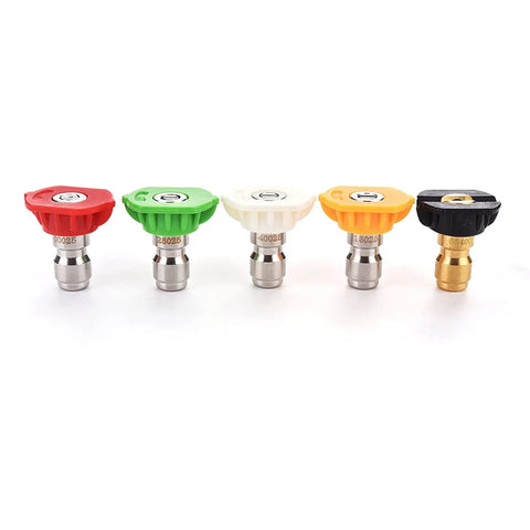 Pressure Washer Nozzle Tips Kit 1/4 Inch Quick Connect 5 Pack With Multiple Angles for 2.5 GPM Cleaning, color-coded tips