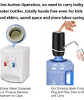 Two Pack Electric Portable Five Gallon Water Dispenser With Micro USB Charging Water Bottle Pump For 3 To 5 Gallon Jugs And Silicone Cap Great For Home Office Easy To Use Durable Build With Two Year Replacement Warranty installed on blue water jug